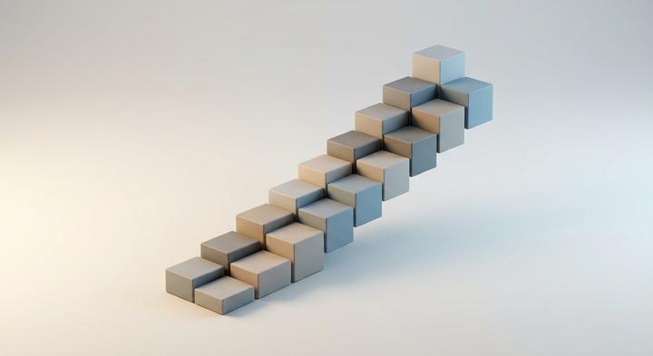 Abstract 3D stepped blocks representing structured scaling and volume optimization.