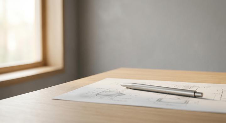 Clean, bright workspace with technical design elements symbolizing pre-production drawing review