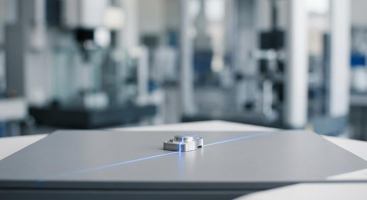Abstract optical quality control inspection of micro-stamped metal component.