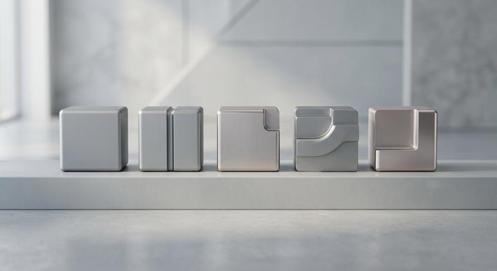 Abstract progressive stages representation in matte metal blocks