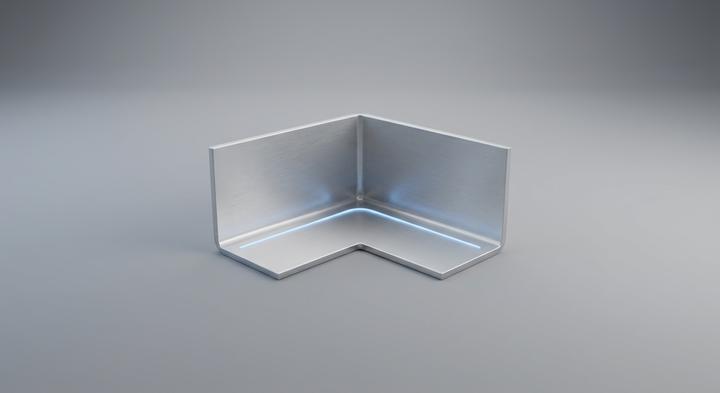 Minimalist geometric illustration of a precise 90-degree metal bend highlighting stamping accuracy
