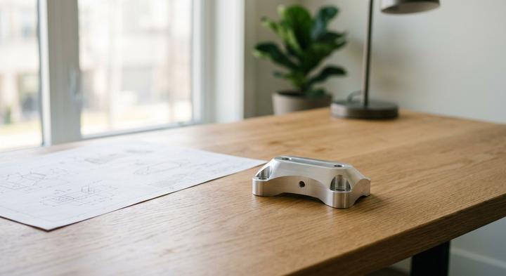 Minimalist engineering desk focusing on component design and quality planning