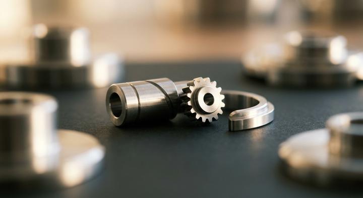 Close-up of clean precision-ground steel mechanical components