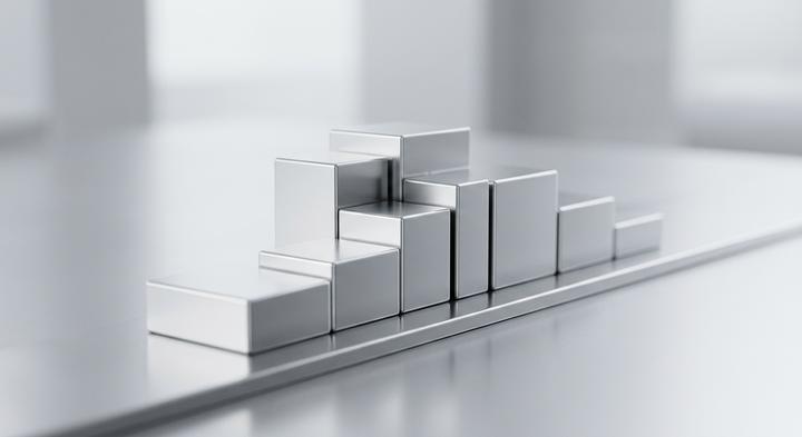 Abstract metallic blocks showing clean, sharp edges under soft lighting