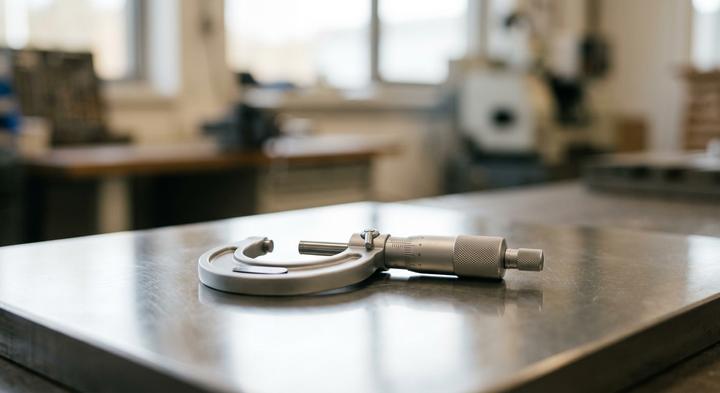 Precision measuring tool resting on a polished metal plate