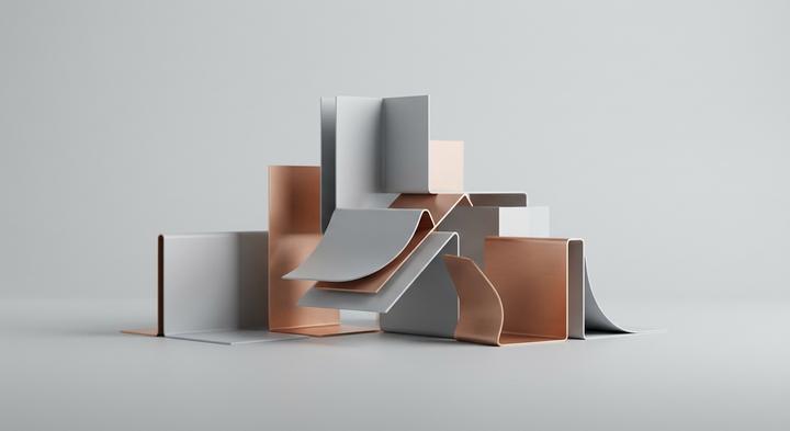 Abstract 3D rendering of clean metallic bends and geometries